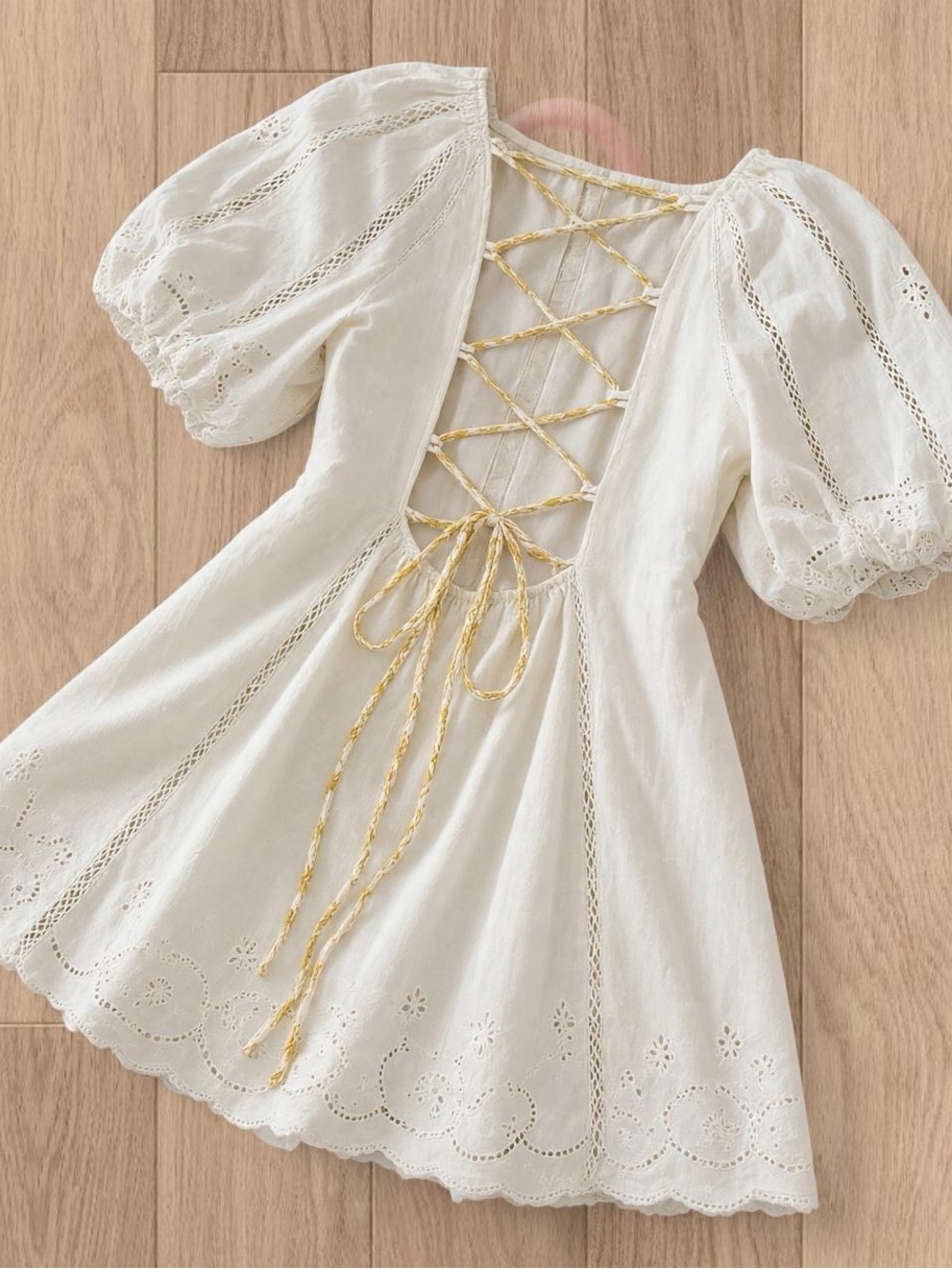 Free People Wanna Dance Cotton Babydoll Lace Up Coquette Mini Dress 💌